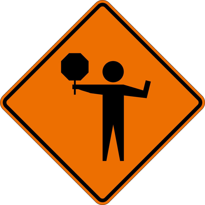 Flagger (Symbol) Ahead W20-7 - 48in Non-Reflective Roll Up Sign