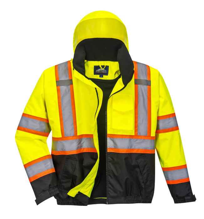 Class 3 Hi Vis Yellow Two-Tone Black Bottom Bomber Jacket